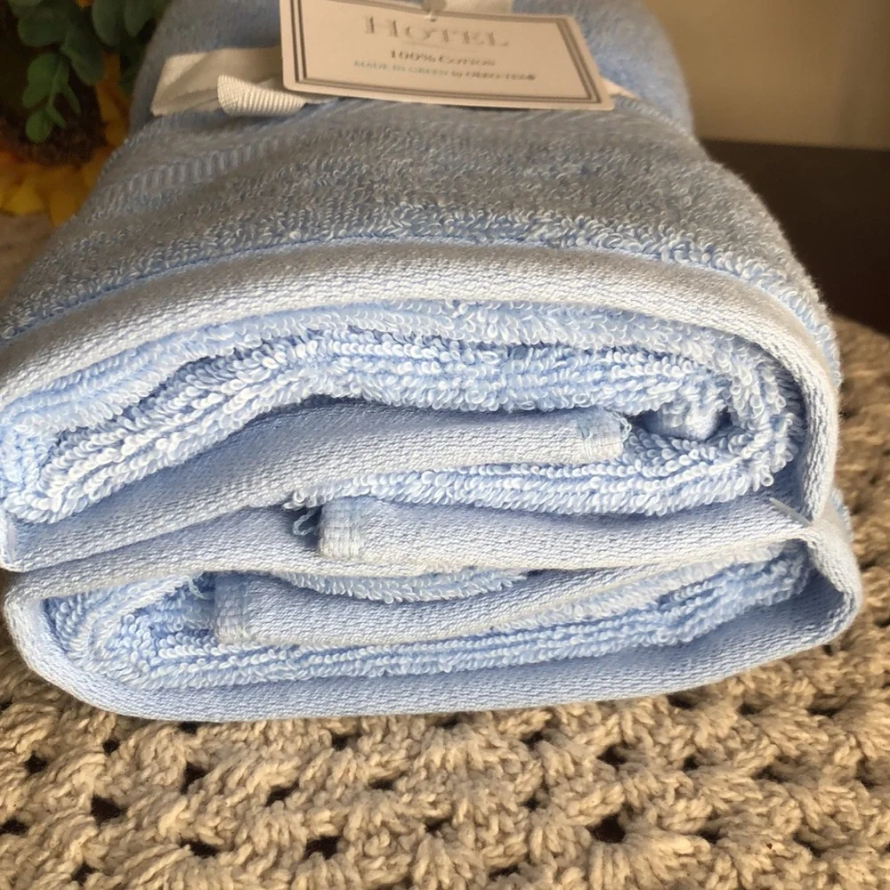 Hotel Bath Blue Cotton Hand Towels
